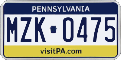 PA license plate MZK0475