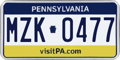 PA license plate MZK0477