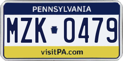 PA license plate MZK0479