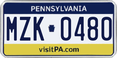 PA license plate MZK0480