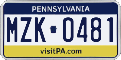 PA license plate MZK0481