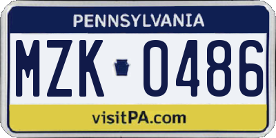 PA license plate MZK0486