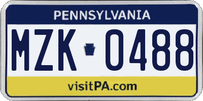 PA license plate MZK0488