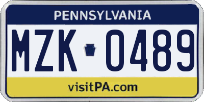 PA license plate MZK0489