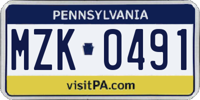 PA license plate MZK0491