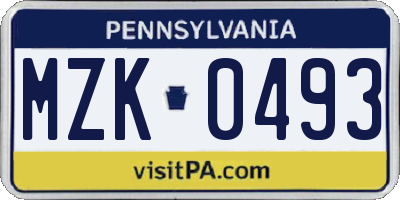 PA license plate MZK0493