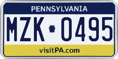 PA license plate MZK0495