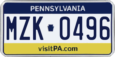 PA license plate MZK0496