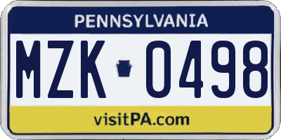 PA license plate MZK0498