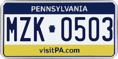 PA license plate MZK0503