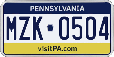 PA license plate MZK0504