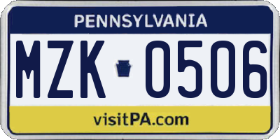 PA license plate MZK0506