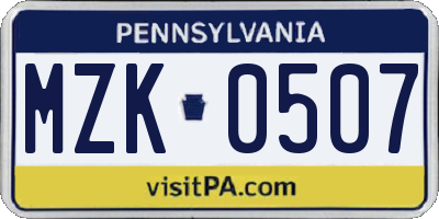 PA license plate MZK0507