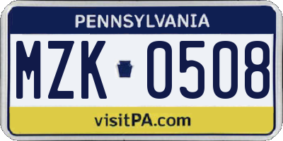 PA license plate MZK0508