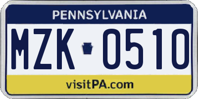 PA license plate MZK0510