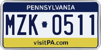 PA license plate MZK0511