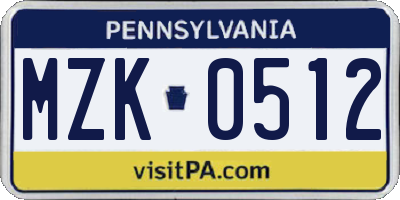PA license plate MZK0512