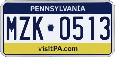 PA license plate MZK0513