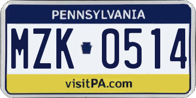 PA license plate MZK0514