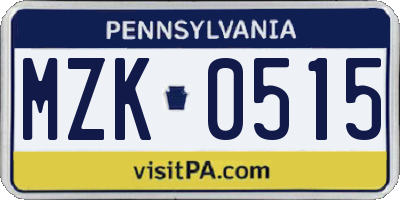 PA license plate MZK0515