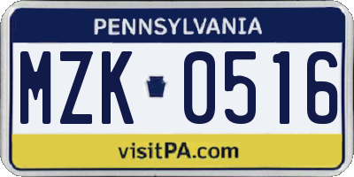 PA license plate MZK0516