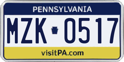 PA license plate MZK0517