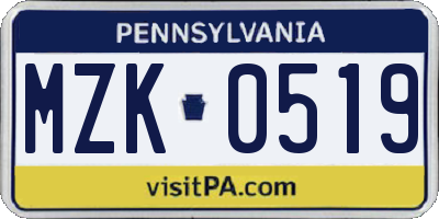 PA license plate MZK0519