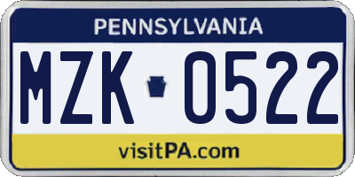 PA license plate MZK0522