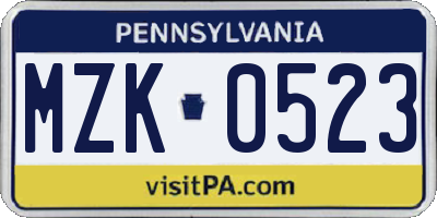PA license plate MZK0523