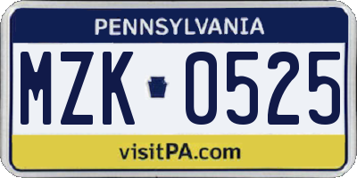 PA license plate MZK0525