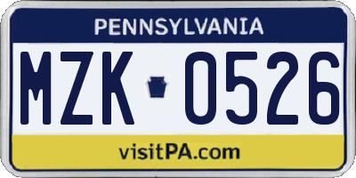 PA license plate MZK0526