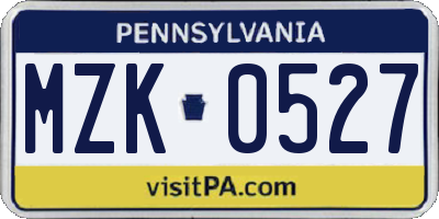 PA license plate MZK0527