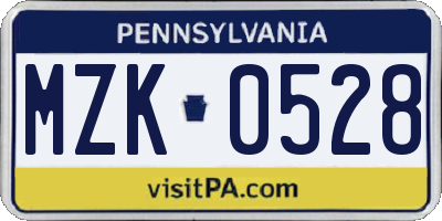 PA license plate MZK0528