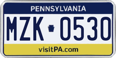 PA license plate MZK0530