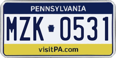 PA license plate MZK0531