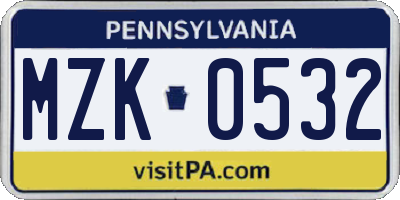 PA license plate MZK0532