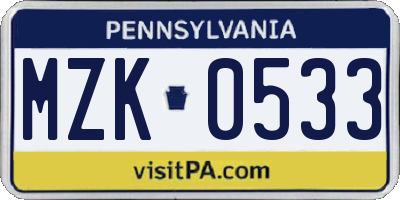 PA license plate MZK0533