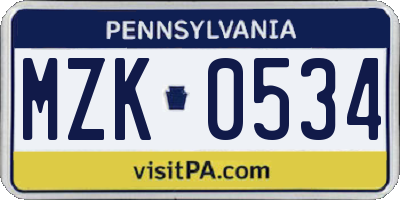 PA license plate MZK0534