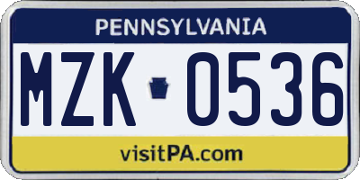PA license plate MZK0536