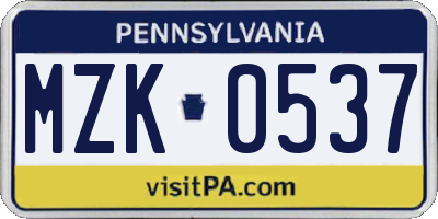PA license plate MZK0537