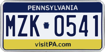 PA license plate MZK0541