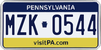 PA license plate MZK0544