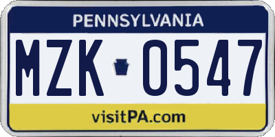PA license plate MZK0547