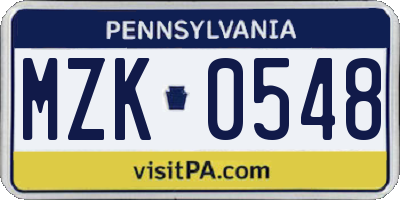 PA license plate MZK0548