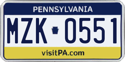 PA license plate MZK0551