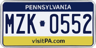 PA license plate MZK0552