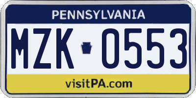 PA license plate MZK0553