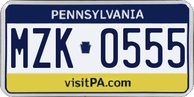 PA license plate MZK0555