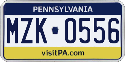 PA license plate MZK0556