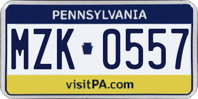 PA license plate MZK0557